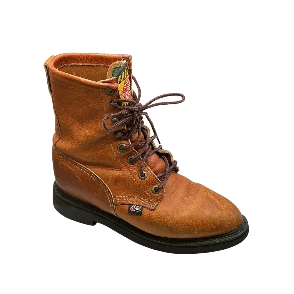 Justin Workboots Mens 7 Inch Body Cushion L762 Tan‎ Brown Leather Work Boots 7B